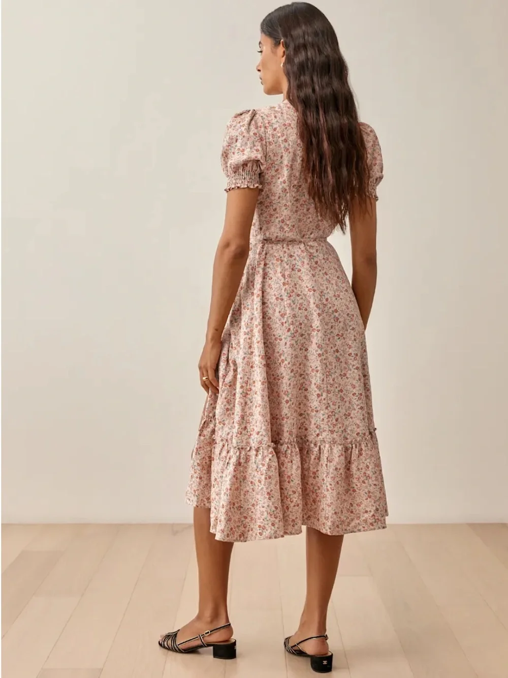 NEW Reformation Veronika Linen Floral Wrap Midi Dress, Size L